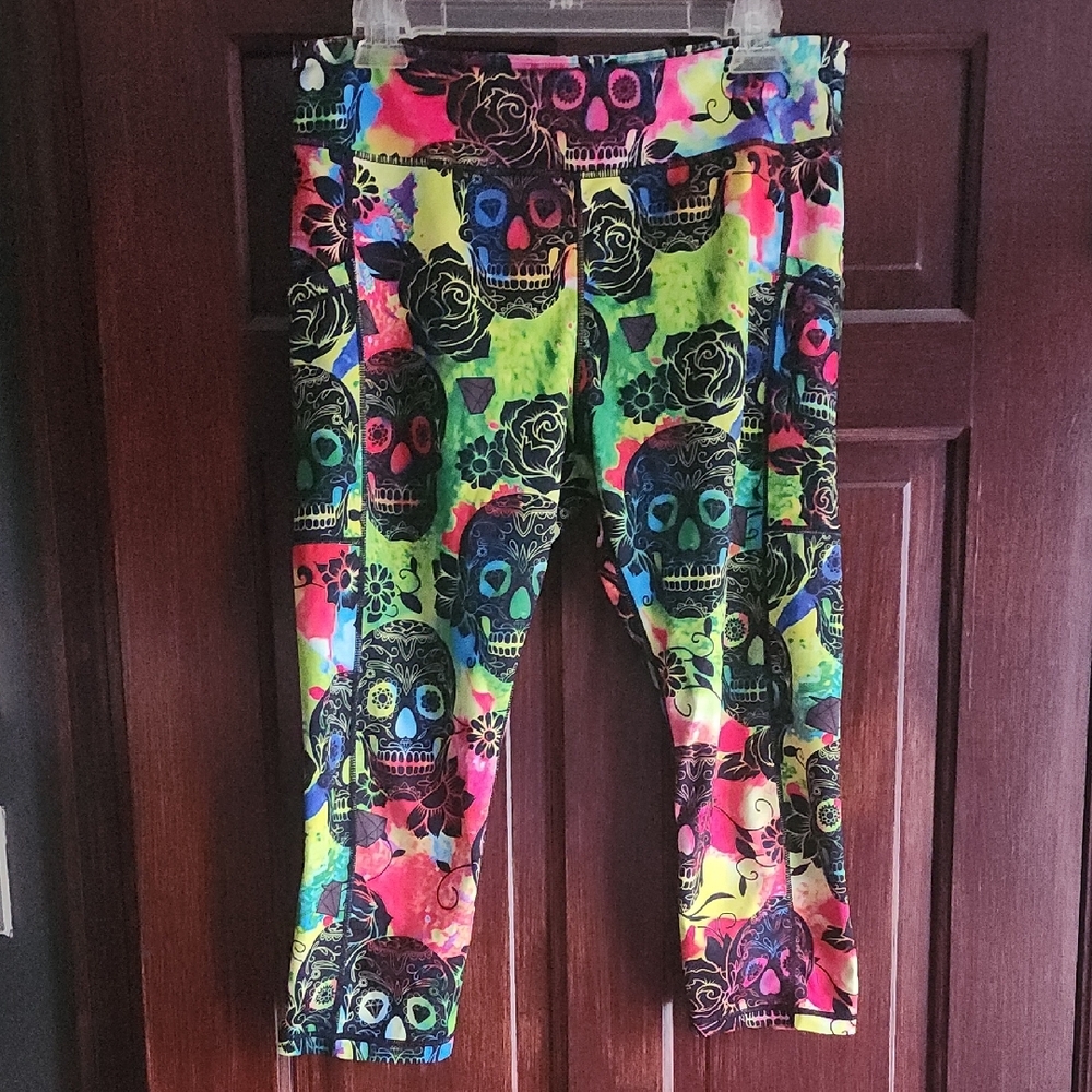 Constantly Varied Gear Black and Blue Leggings with Abstract Design